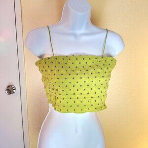 Vntg Y2k Floral Crop Top XS Green Britney Spears Vibes Festival Boho